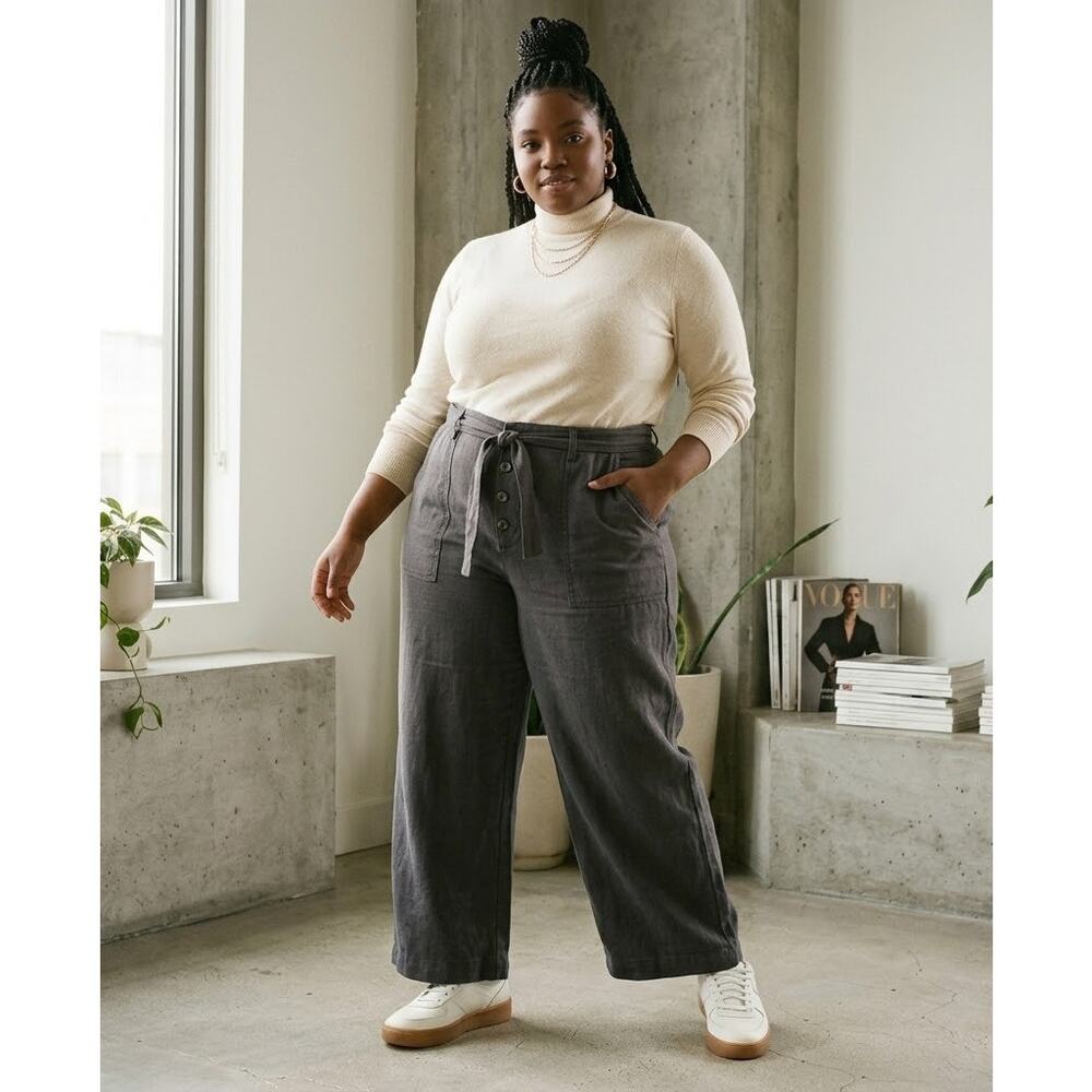 Old Navy Gray Wide Leg High Waisted Linen Blend Pants XL - Picture 2 of 11